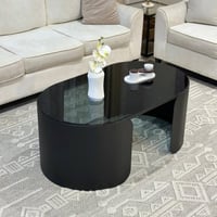 طقم طاولات ضيافة حديد أسود زجاج أسود مع 4 خدمة