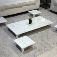 طقم طاولات ارضي خشب شكل مستطيل لون ابيض مع 4 خدمة