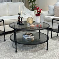 طقم طاولات ضيافة دورين حديد اسود زجاج اسود شفاف مع...