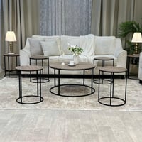 طقم طاولات ضيافة خشب رمادي فاتح مع 6 خدمة