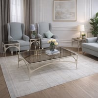 طقم طاولات ضيافة حديد شمباني زجاج بني شفاف مع 4 خد...