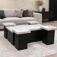 طقم طاولات ضيافة مع 4خدمة سطح بديل رخام قاعدة اسود