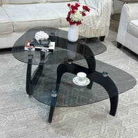 طاولة ضيافة متداخلة سطح زجاج أسود شفاف