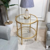 طقم طاولات ضيافة دائري دورين حديد ذهبي زجاج شفاف م...