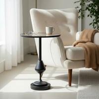 طاولة جانبية دائرية مودرن بقاعدة معدنية سوداء