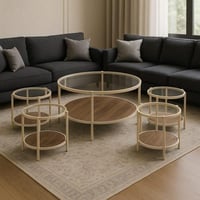 طقم طاولات ضيافة شمباني دورين خشب بني سطح زجاج شفا...