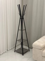 علاق ملابس 3 دور خشب رمادي حديد أسود - بتصميم فاخر...