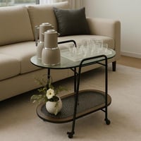 عربية تقديم دورين خشب بني سطح زجاج شفاف - بتصميم ف...