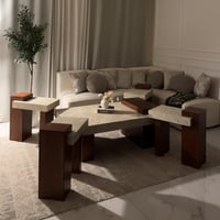 طقم طاولة ضيافة بني مع سطح بديل الرخام وسطح العلوي...