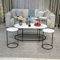 طقم طاولات بيضاوي سطح خشب شكل سيراميك مع 4 خدمة