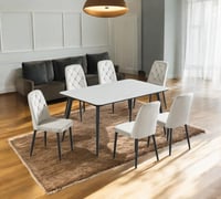 طاولة طعام سراميك 6+1 لون أبيض