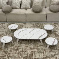 طقم طاولات ارضي خشب أبيض شكل بيضاوي - بتصميم أنيق...