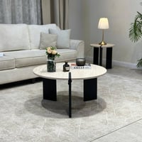 طقم طاولتين خشب شبيه الرخام قاعدة لون أسود - بتصمي...