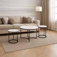 طقم طاولة ضيافة حديد أسود سطح خشب أبيض شكل رخامي م...