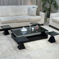 طقم طاولات سطح مراية أرضي مع 4 خدمة لون اسود - بتص...