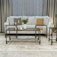 طقم طاولة تقديم مع 4 خدمة - تصميم زجاجي بإطار بني...