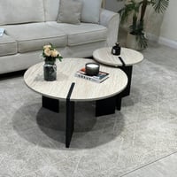 طقم طاولتين خشب شبيه الرخام قاعدة لون أسود - بتصمي...