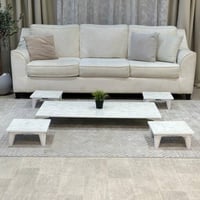 طقم طاولات ارضي خشب شكل مستطيل لون ابيض مع 4 خدمة