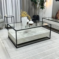 طقم طاولة تقديم بديل الرخام مع سطح زجاج شفاف و 4 ط...