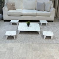 طقم طاولات ارضي خشب شكل مربع لون ابيض مع 4 خدمة