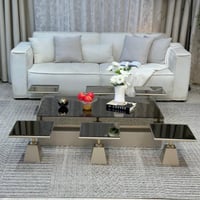 طقم طاولات سطح مراية ارضي مع 6 خدمة لون فضي