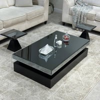 طقم طاولات سطح مراية أرضي مع 4 خدمة لون اسود - بتص...