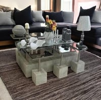 طقم طاولة ضيافة بديل رخام مع زجاج مرايا بني 6 خدمة