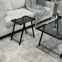 طقم طاولات أسود أنيق بسطح زجاجي أسود شفاف ولمسات م...