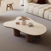 طاولة ضيافة قاعدة خشب بني سطح بديل رخام ارضي - بتص...