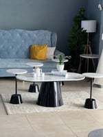 طقم طولة صاج بيضاوي 5 قطع سطح خشب شكل رخام لون أسو...