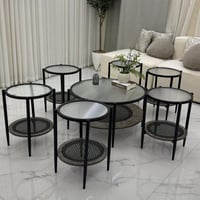 طقم طاولات ضيافة دورين خشب رمادي سطح زجاج شفاف مع...