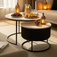 طقم طاولتين ضيافة متداخلة لون اسود سطح خشب شكل رخا...