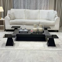 طقم طاولة ضيافة ارضي مع 4 طاولات خدمة بلون أسود سط...