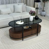 طاولة ضيافة قشر الجوز سطح زجاج اسود