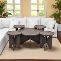 طقم طاولات شاي خشب بني مع 4 طاولات خدمة - بتصميم أ...