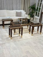 طقم طاولات ضيافة خشبي بسطح زجاجي شفاف – فخامة تليق...