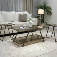 طاولة ضيافة دورين لون نحاسي سطح زجاج بني شفاف مع 4...