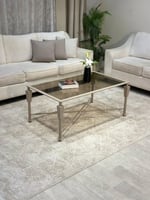 طقم طاولات ضيافة شمباني زجاج بني شفاف مع 4 طاولات...