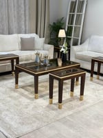 طقم طاولات ضيافة خشبي بسطح زجاجي شفاف – فخامة تليق...