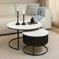 طقم طاولتين ضيافة متداخلة لون اسود سطح خشب شكل رخا...