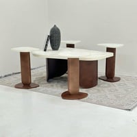 طقم طاولات 5قطع سطح بديل حجر ملمس خشن قاعدة الطاول...