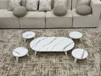 طقم طاولات ارضي خشب أبيض شكل بيضاوي - بتصميم أنيق...