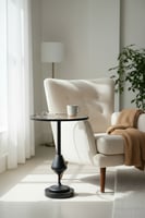 طاولة جانبية دائرية مودرن بقاعدة معدنية سوداء