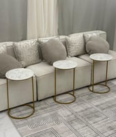 طقم طاولة خدمة 3 حبة حديد ذهبي سطح خشب شكل رخامي -...