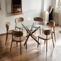 طاولة طعام زجاج دائري 6 كراسي لون بني