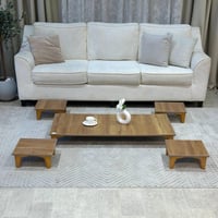 طقم طاولات ارضي خشبي شكل مستطيل مع 4 خدمة