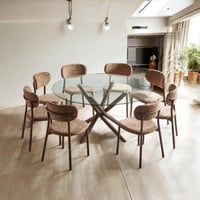 طاولة طعام زجاج دائري 8 كراسي لون بني