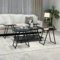 طاولة ضيافة دورين لون أسود سطح زجاج أسود شفاف مع 4...