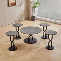 طقم طاولات ضيافة خشب رمادي مع 4 خدمة - بتصميم عملي...