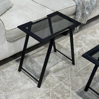 طقم طاولات أسود أنيق بسطح زجاجي أسود شفاف ولمسات م...